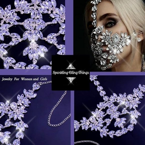 NWT Sparkling Swarovski Bling Crystal Rhinestone Mask Halloween Costume … - Picture 5 of 6